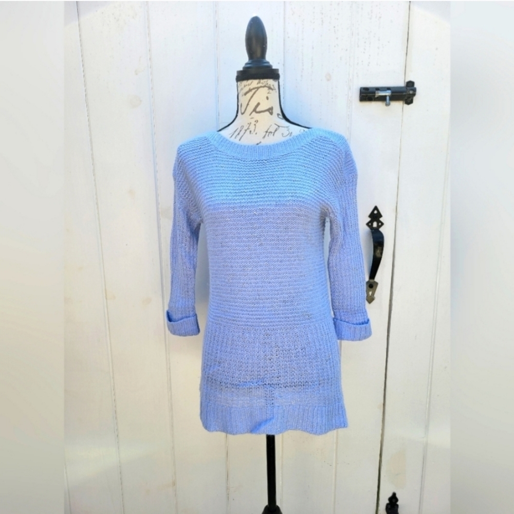 Chico's Light Blue Knit Metallic Shimmer Sweater Size 0